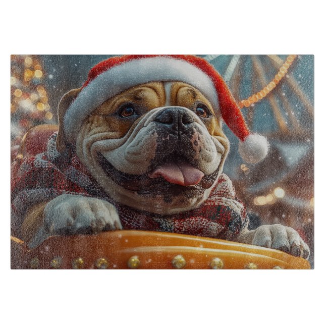 Tabla De Cortar Montaña Rusa Perro Bullmastiff Navidad  (Anverso)