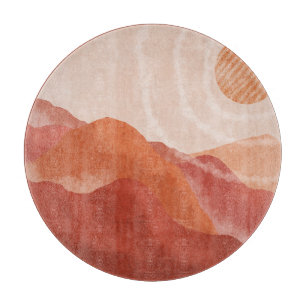 Tabla De Cortar Montañas Boho terracota, poster abstracto.