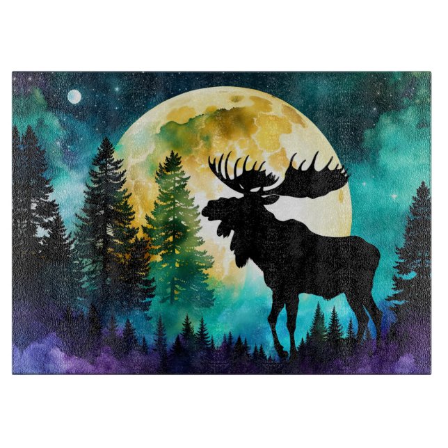 Tabla De Cortar Moose en el bosque Luna llena (Anverso)