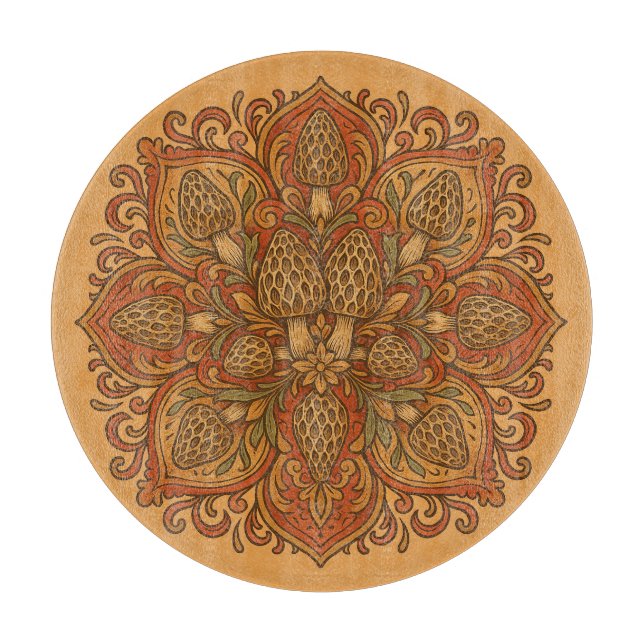 Tabla De Cortar Morel Mushroom Mandala (Anverso)