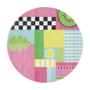 Tabla De Cortar Mosaico amarillo verde rosa de la fruta de verano 