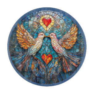 Tabla De Cortar Mosaico Artístico de Aves y Corazones que Exhiben