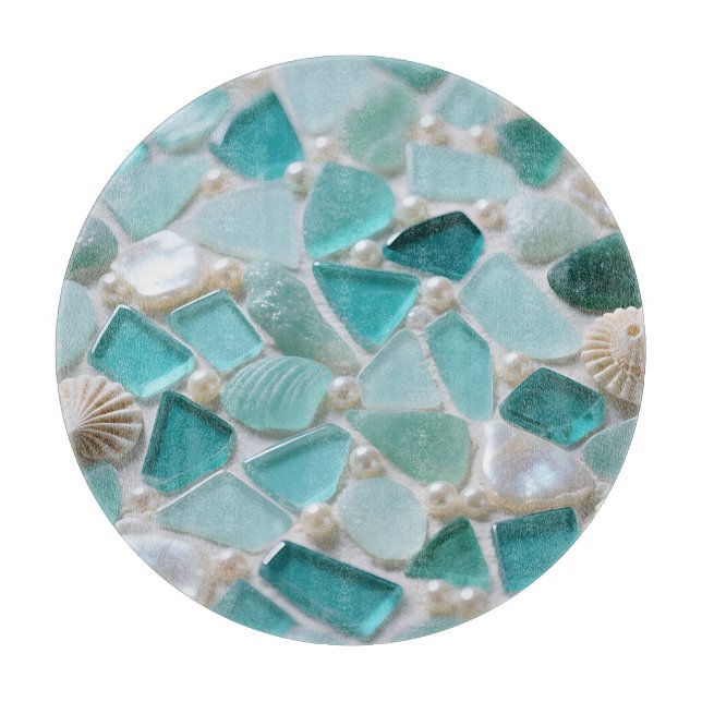 Tabla De Cortar Mosaico de vidrio de mar turquesa encanto costero (Anverso)
