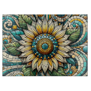 Tabla De Cortar Mosaico de vidrio emplomado de girasol