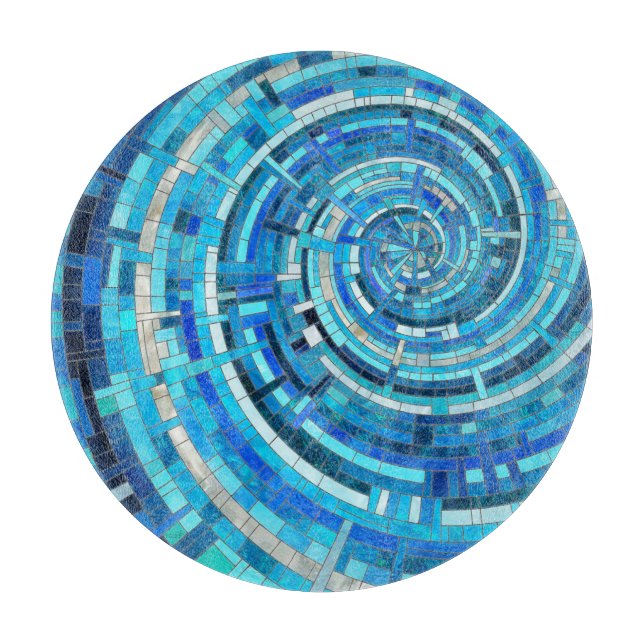 Tabla De Cortar Mosaico espiral de ola azul (Anverso)