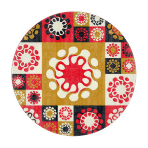 Tabla De Cortar Mosaico rojo de oro asiático, estilo étnico.
