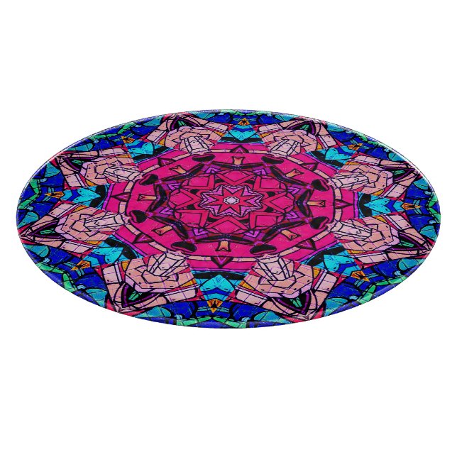 Tabla De Cortar Mosaico rosa Mandala Floral Psicodélico Retro (Borde)