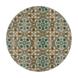 Tabla De Cortar Mostaza verde floral Azulejos Patrón geométrico