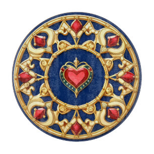 Tabla De Cortar Motivo de corazón con marco dorado y diseño orname