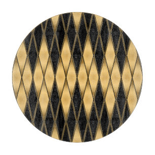 Tabla De Cortar Motivo del diamante: elegante patrón oro-negro.