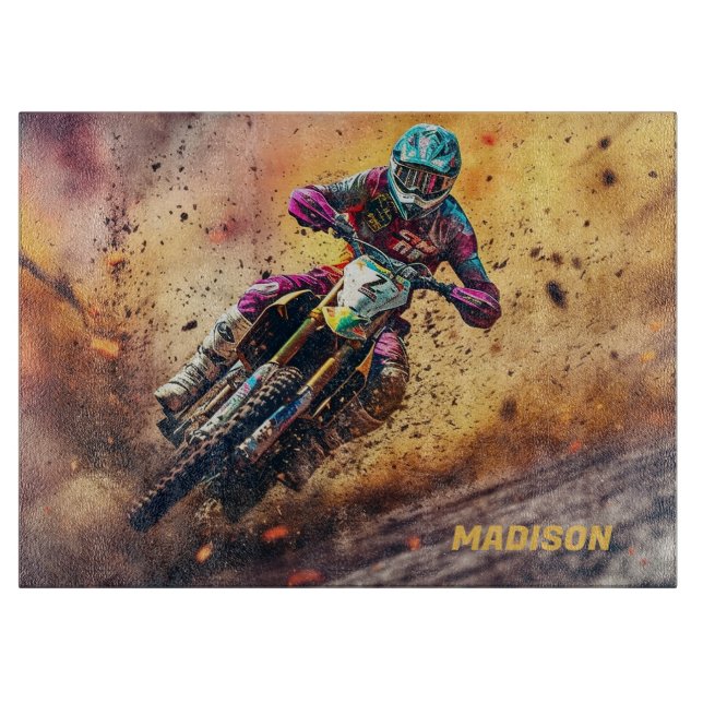 Tabla De Cortar Motocross de nombre personalizado (Anverso)