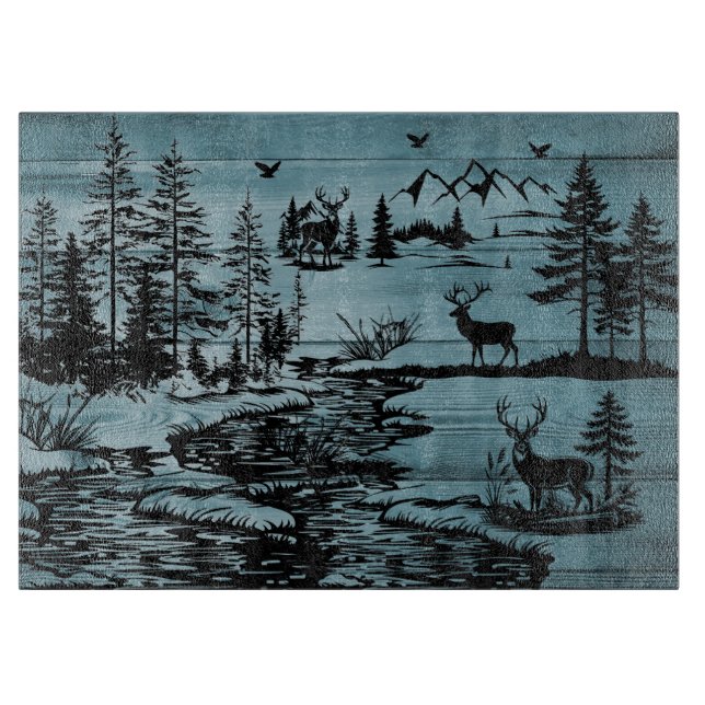 Tabla De Cortar Mountain Serenity Forest and Deer Glass  (Anverso)