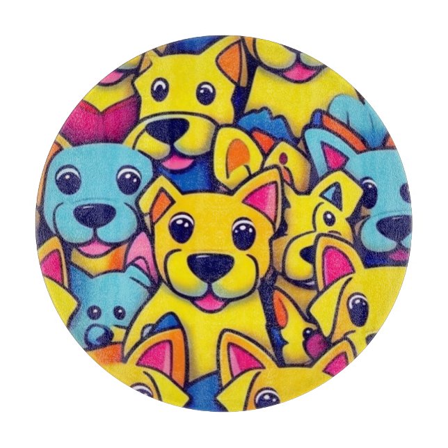 Tabla De Cortar Muchos perros amarillos felices (Anverso)