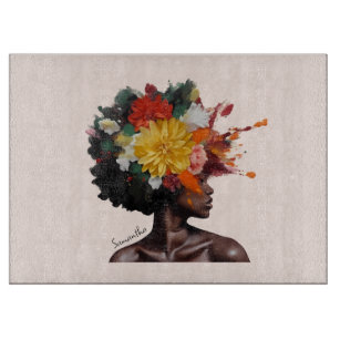 Tabla De Cortar Mujer afroamericana con pelo afro floral (2)
