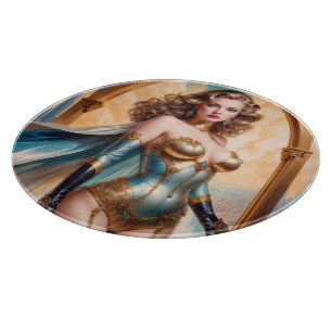 Tabla De Cortar Mujer con atuendo opulento de oro y turquesa por X
