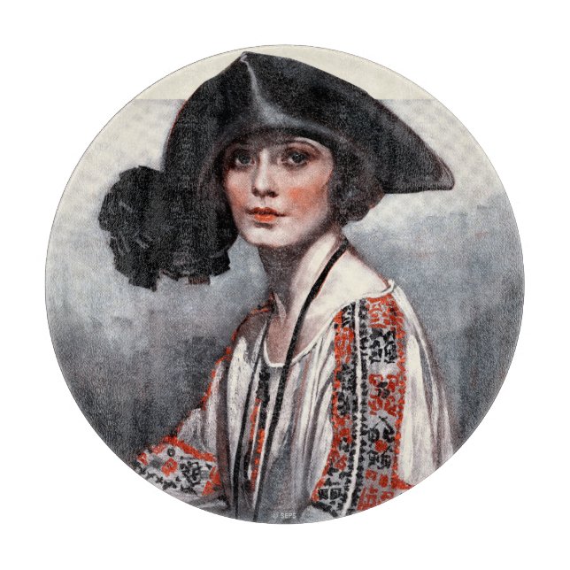 Tabla De Cortar Mujer en blusa bordada (Anverso)