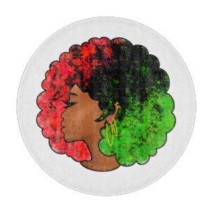 Tabla De Cortar Mujer niña negra panafricana orgullo afro verde ro