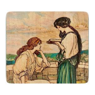 Tabla De Cortar Mujeres Vintage Art Nouveau leyendo junto al mar