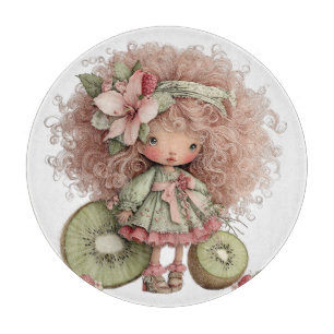 TABLA DE CORTAR MUÑECA MONA CON KIWIS DE TEMA VERANIEGO