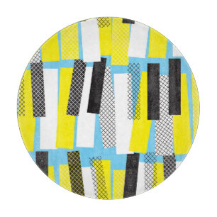 Tabla De Cortar Música de jazz, patrón geométrico azul amarillo.