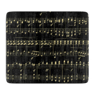 Tabla De Cortar Música dorada sobre negro