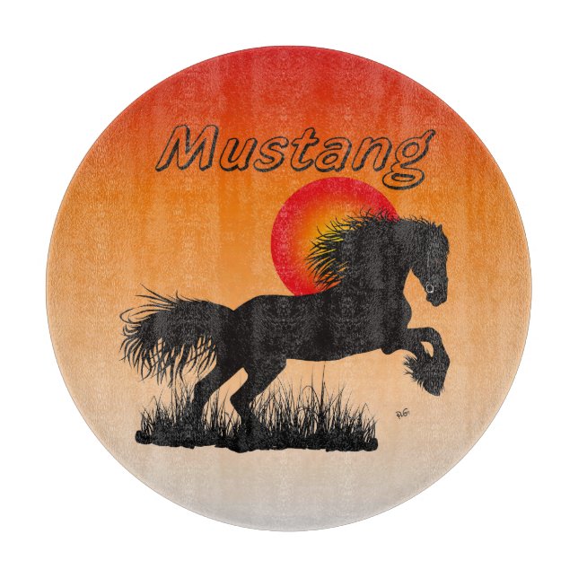 Tabla De Cortar Mustang amante de caballo tablón de vidrio (Anverso)