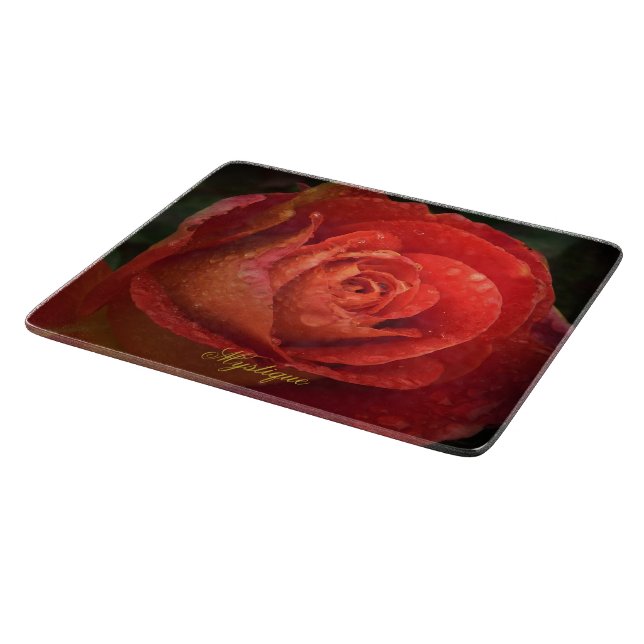 Tabla De Cortar Mystique Dark Botanical Red Orange Rose Board (Borde)
