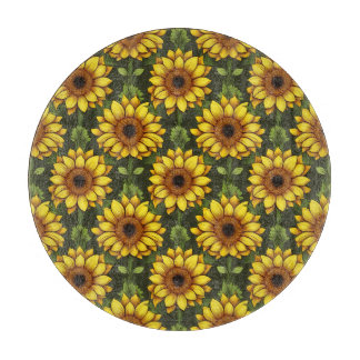 Tabla De Cortar Naranja amarillo girasol con verde y marrón