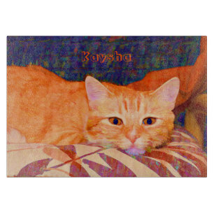 Tabla De Cortar Naranja brillante lindo Tabby Cat
