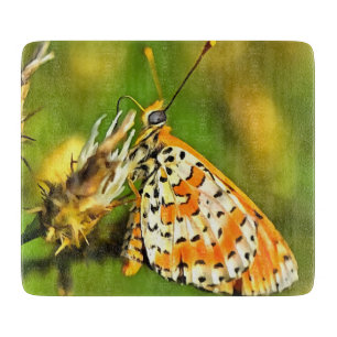 Tabla De Cortar Naranja de Fritillary y mariposa blanca