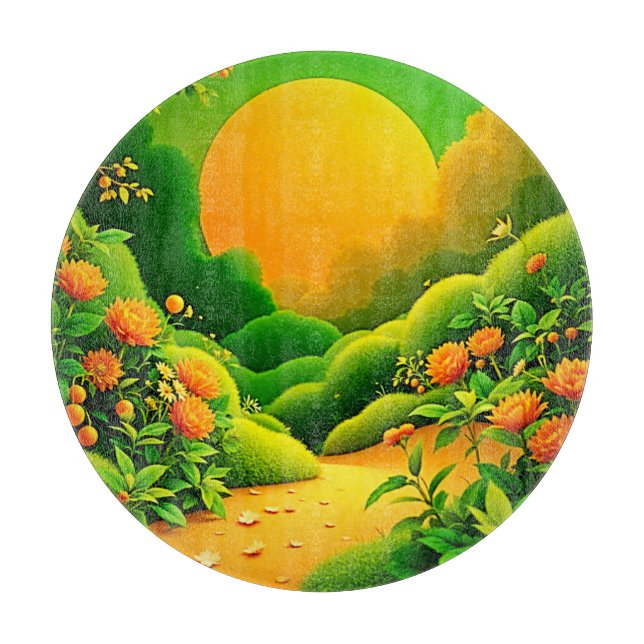 Tabla De Cortar Naranja exuberante Arte Jardín (Anverso)