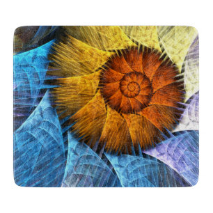 Tabla De Cortar Naranja floral Azul amarillo abstracto arte