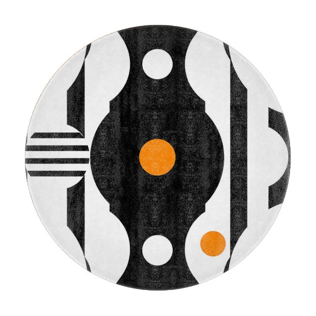 Tabla De Cortar Naranja Negro Retro Mod Geométrico (Anverso)