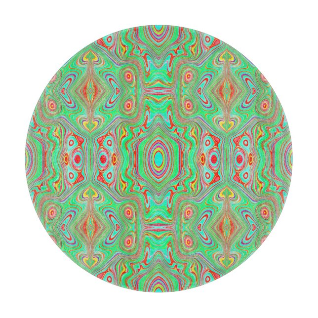 Tabla De Cortar Naranja retro y patrón de resumen verde limón (Anverso)