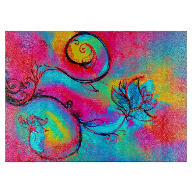 Tabla De Cortar NARANJA rosa azul turquesa de FLORES SIMILARES (Anverso)