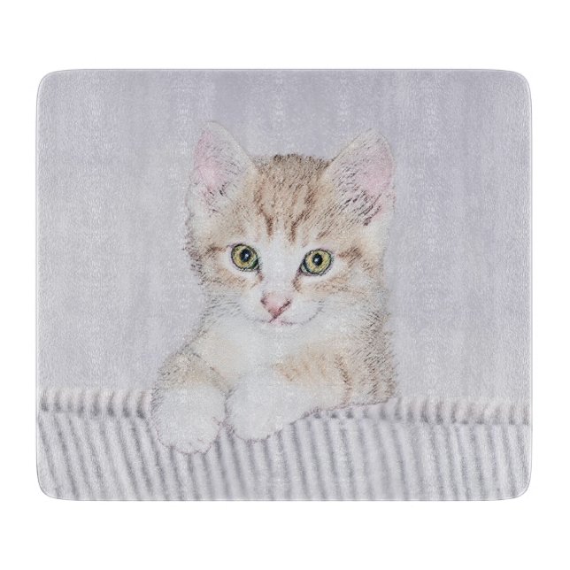 Tabla De Cortar Naranja Tabby Kitten Pintura - Arte Gato Original (Anverso)