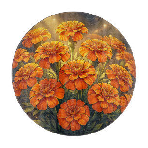 Tabla De Cortar Naranja Vibrante Flor de Tagetes Galaxia Noche Est
