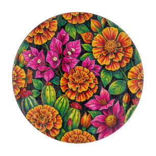 Tabla De Cortar Naranja Vibrante Magenta Marigold Cactus Tropical 