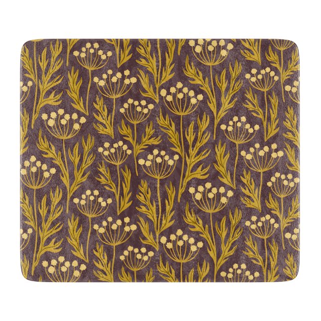 Tabla De Cortar Natural Floral Pattern: Golden Accents  Dark Canva (Anverso)
