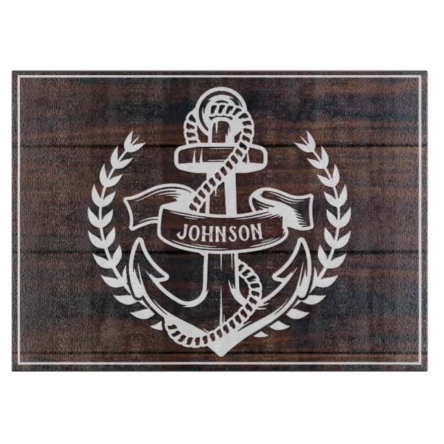 Tabla De Cortar Nautical Anchor Family Name Beach House (Anverso)