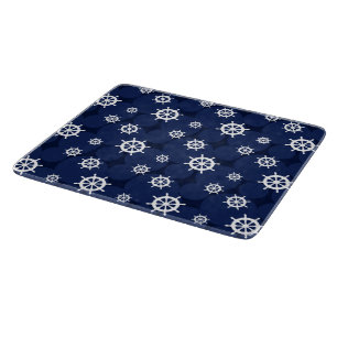Tabla De Cortar Nautical Galley Ships Wheels Navy Blue and White
