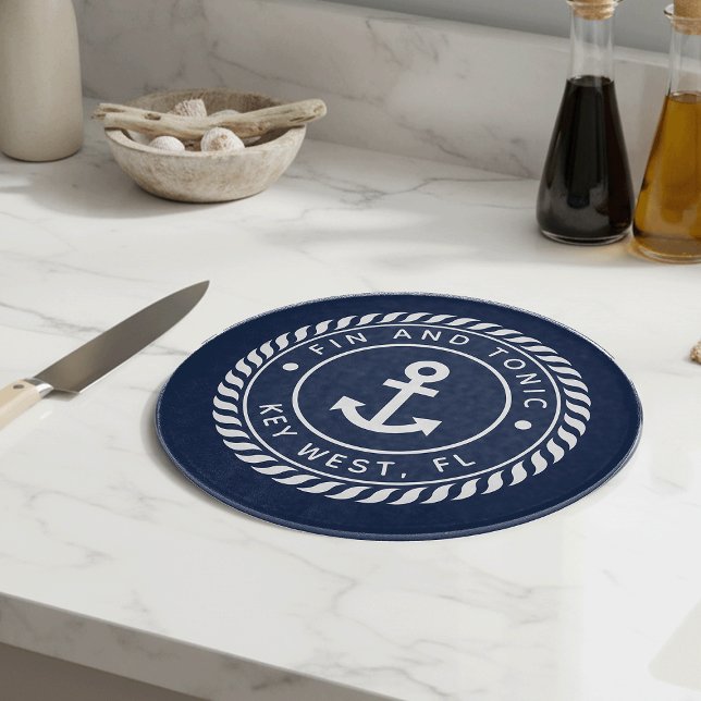 Tabla De Cortar Nautical Navy Blue Anchor Nombre del barco (Subido por el creador)
