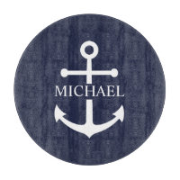 Nautical Navy Blue Anchor Nombre Personalizado