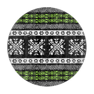 Tabla De Cortar Navajo tribal, patrón verde blanco negro.