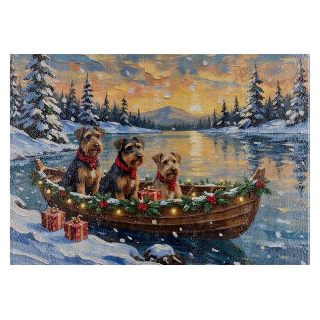 Tabla De Cortar Navidad con Barco de Terrier Airedale (Anverso)