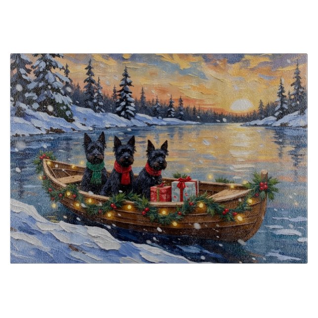 Tabla De Cortar Navidad con Barco de Terrier Escocés (Anverso)
