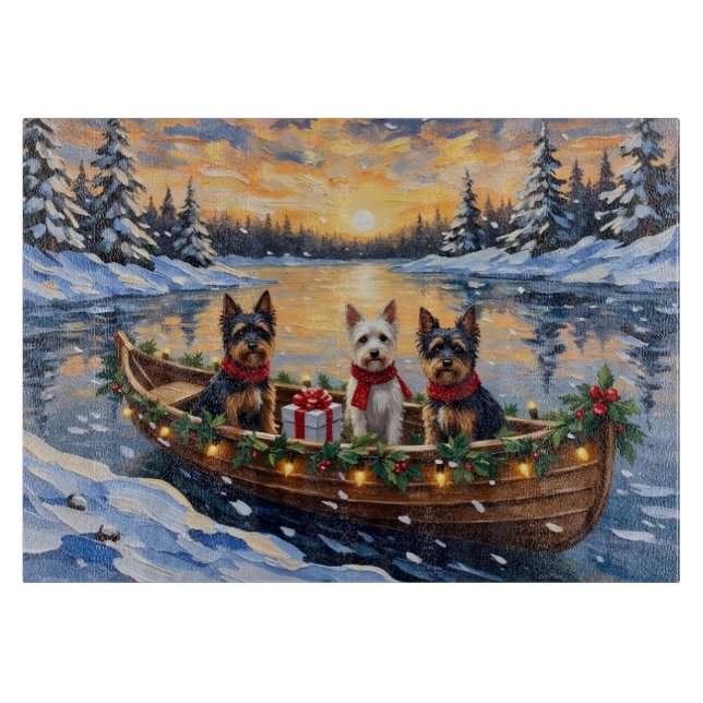 Tabla De Cortar Navidad con Biewer Terrier en Barco (Anverso)