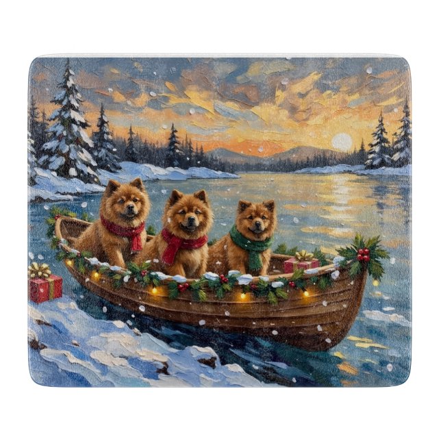 Tabla De Cortar Navidad de Chow Chow en Barco Fiesta (Anverso)