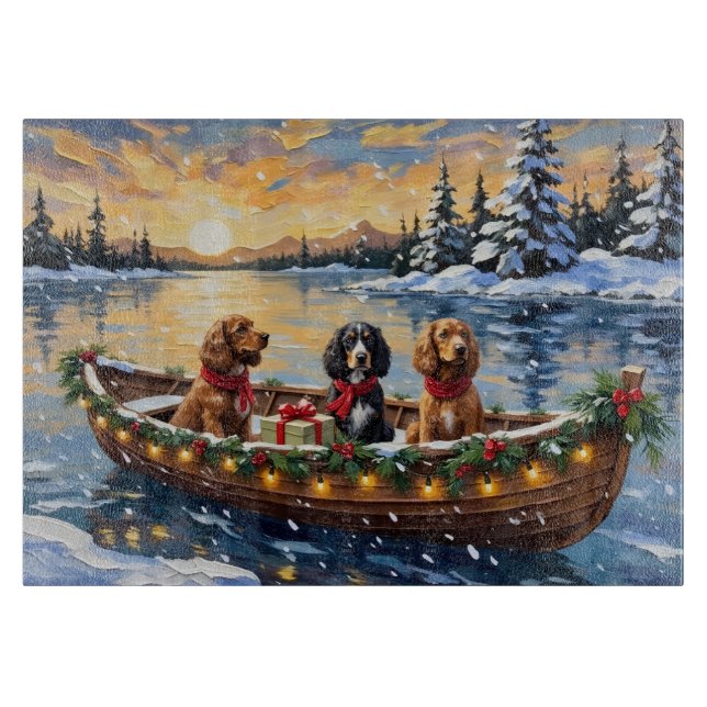 Tabla De Cortar Navidad de Cocker Spaniel en Barco (Anverso)