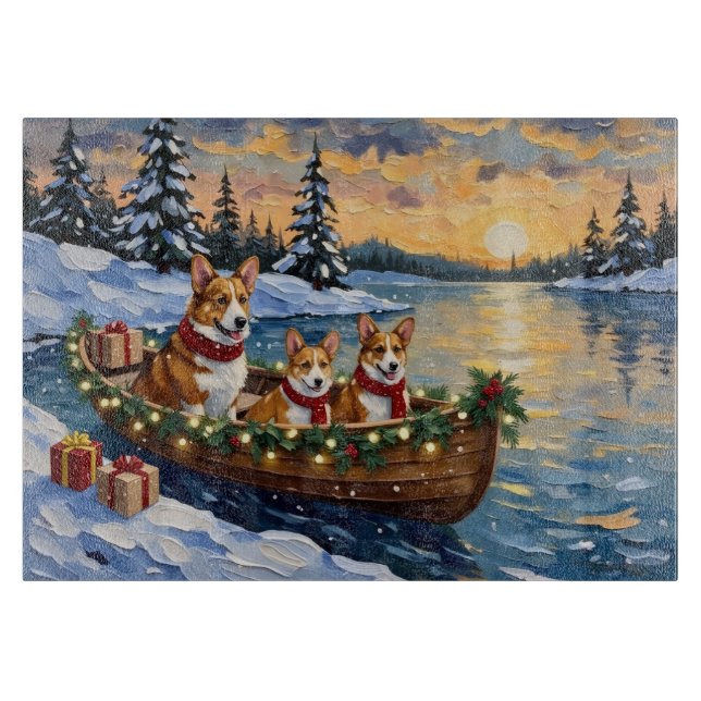 Tabla De Cortar Navidad de Corgi en Barco Fiesta (Anverso)